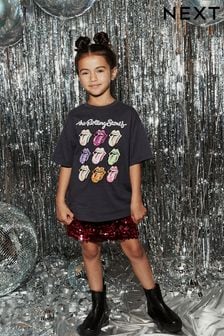 Charcoal Grey Sequin Rolling Stones Rainbow Sequin Rolling Stones Oversized T-Shirt (3-16yrs) (N42298) | €20 - €27