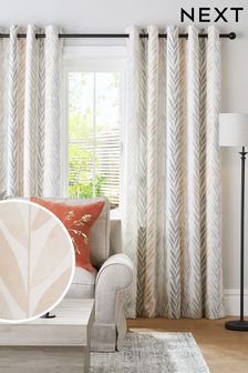 Natural Leaf Stripe Eyelet Lined Curtains (N42545) | CA$112 - CA$248