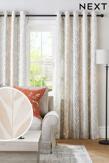 Natural Leaf Stripe Eyelet Lined Curtains (N42545) | 250 SAR - 556 SAR