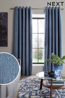 Flint Blue Next Heavyweight Chenille Eyelet Lined Curtains (N42557) | kr670 - kr1,731