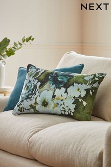 Green 40 x 59cm Bold Floral Large Oblong Cushion