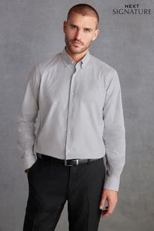 Light Grey Regular Fit Textured Single Cuff Signature Shirt (N42597) | €25