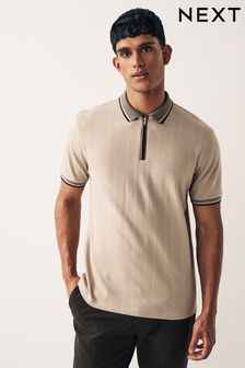 Stone Brown Short Sleeve Smart Collar Polo Shirt (N42699) | 155 SAR
