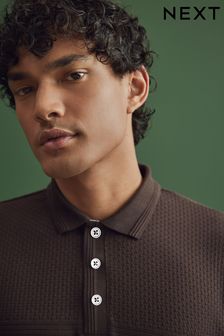 Brown Textured Block Polo Shirt (N42703) | €21