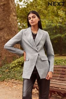 Grau - Asymmetrischer, eleganter Blazer mit Glitzereffekt (N42735) | 54 €