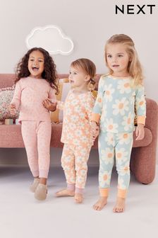 Neon Orange/Blue Floral 3 Pack Printed Long Sleeve Pyjamas (9mths-10yrs) (N42780) | SGD 43 - SGD 54