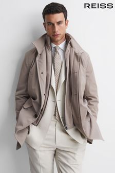 Reiss Taupe Player Funnel Neck Removable Insert Jacket (N43006) | €476