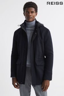 Reiss Navy Torino Wool Blend Removable Hooded Coat (N43007) | AED2,506