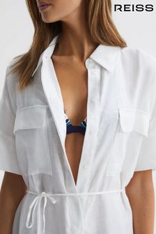 Reiss White Beth Linen T-Shirt Dress Kaftan (N43010) | €195