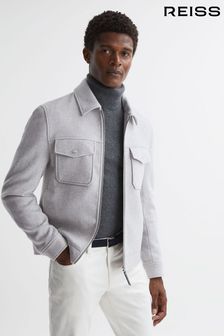 Reiss Soft Grey Peridoe Wool Zip Through Jacket (N43019) | kr4,884