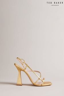 Złote sandały na obcasie Ted Baker Cayena z cienkimi paskami (N43040) | 394 zł