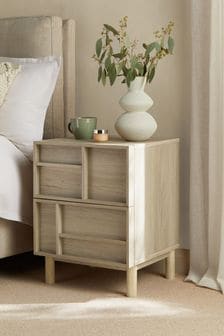 Mid Natural Finsbury 2 Drawer Bedside Table (N43306) | €205