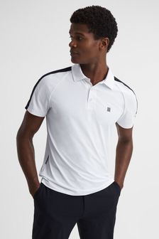 Reiss White/Navy Camberley Golf Airtech Slim Fit Polo Shirt (N43504) | 794 QAR