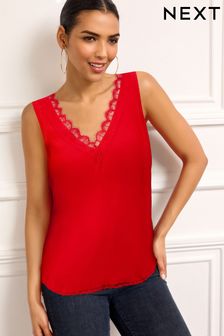 Red Lace Trim Sleeveles Top (N43514) | 14 €