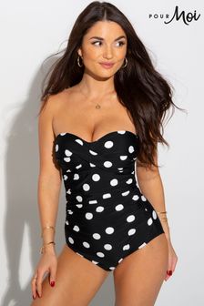 Pour Moi Black Polka Dot Santa Monica Removable Straps Tummy Control Swimsuit (N43725) | €56