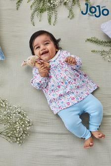 JoJo Maman Bébé Girls' Peter Rabbit Floral Tunic With Collar & Rib Leggings Baby Set