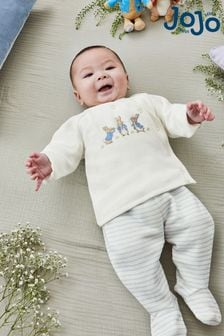 JoJo Maman Bébé Blue Peter Rabbit Appliqué Wrap Top & Cosy Trousers Baby Set (N43956) | CA$79