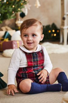 Set salopetă de blugi și body din tartan JoJo Maman Bébé (N44048) | 191 LEI