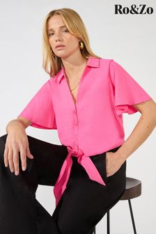 Ro&Zo Pink Flutter Sleeve Tie Hem Shirt (N44115) | €36