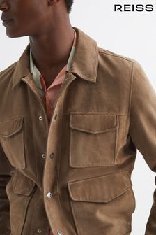 Reiss Taupe Ballina Suede Pocket Front Jacket (N44206) | OMR299