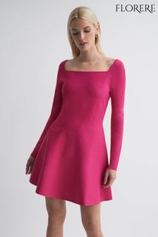 Ярко-розовый - Трикотажное приталенное платье мини Florere (N44210) | €196