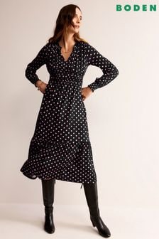 Boden Black Long Sleeve Ruched Tea Dress (N44363) | 310 zł