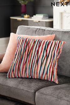 Multi Bright Large Square Cut Velvet Stripe Cushion (N44371) | €53