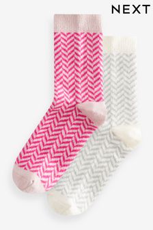 Pink/Cream Chevron Thermal Wash Ankle Socks 2 Pack (N44381) | 31 SAR
