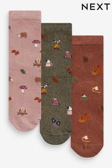 Metallic Autumn Animal Ankle Socks 3 Pack (N44384) | $18