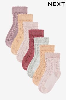 Pink/Neutral Baby Cable Socks 7 Pack (0mths-2yrs) (N44426) | 48 SAR
