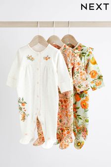Peach Pink Baby Floral Sleepsuit 3 Pack (0mths-2yrs) (N44452) | AED97 - AED106