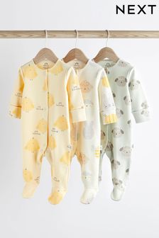 Mint Green/Lemon Yellow Baby Rib Sleepsuits 3 Pack (0mths-3yrs) (N44491) | SGD 36 - SGD 39