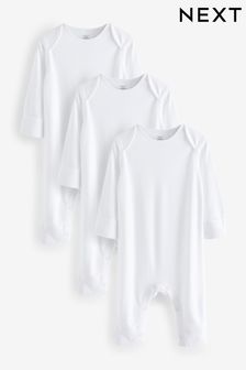 White Kind to Skin Baby Sleepsuits 3 Pack (0-2yrs) (N44495) | NT$580 - NT$670