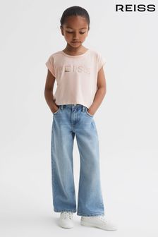 Reiss Pink Terry Senior Cotton Crew Neck Cropped T-Shirt (N44692) | OMR14