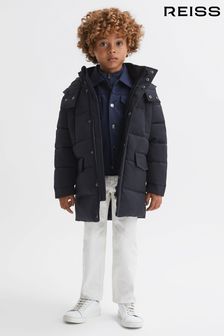 Reiss Navy Isaac Senior Quilted Hooded Coat (N44698) | €95