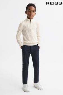Reiss Cloud White Richmond Junior Cashmere Knitted Half-Zip Funnel Neck Jumper (N44702) | €95