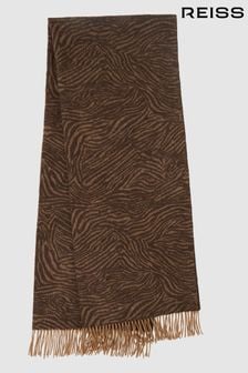 Reiss Chocolate Cassia Wool-Cashmere Zebra Scarf (N44706) | OMR74