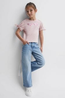 Reiss Pale Pink Tally Senior Printed Cotton T-Shirt (N44735) | €33
