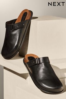 Black Premium Leather Mules Clogs (N44741) | €61