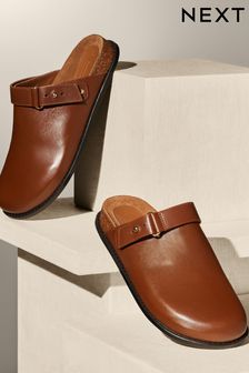 Tan Brown Premium Leather Mules Clogs (N44746) | kr649