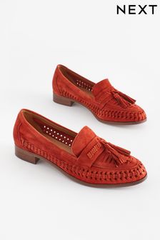 Rust Brown Forever Comfort® Leather Weave Tassel Loafers (N44750) | kr568