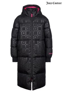 Juicy Couture Girls Monogram Quilted Puffer Black Coat