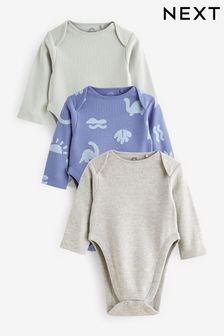 Blue Baby 3 Pack Hip Dysplasia Long Sleeve Bodysuits (N44794) | €17.50 - €20