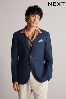 Blue Slim Fit Textured Smart Blazer (N44906) | $122