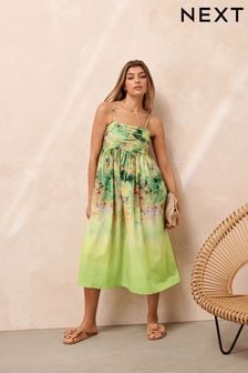 Limettengrün geblümt - Midi Sommerkleid (N45000) | 71 €