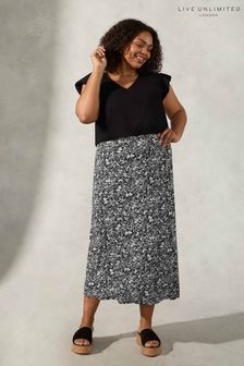 Live Unlimited Curve Black Mono Floral Jersey Skirt (N45096) | €21.50