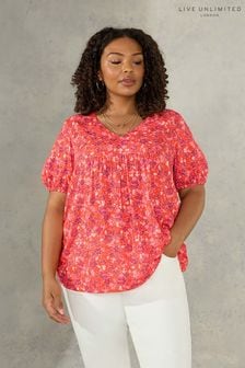 Live Unlimited - Rode blouse met V-hals, schouderpas en bloemenprint (N45189) | €42