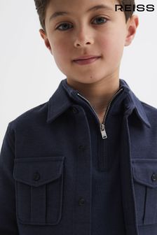 Albastru Eclipse - Jachetă stil cămașă Reiss Thomas din bumbac periat cu buzunare (N45197) | 347 LEI