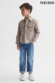 燕麥色混色紗線 - Reiss Thomas拉絨棉補丁式口袋襯衫外套 (N45201) | NT$2,280
