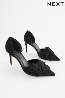 Black Signature Leather Corsage Point Toe Heeled Shoes (N45203) | 122 €